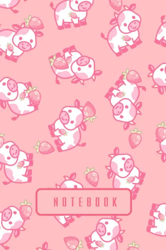 Notebook Strawberry Cow Journal Diary Kawaii Aesthetic Vaporwave Cute Japanese Korean Stationery A5 6x9 120 College Ruled Lined Pages