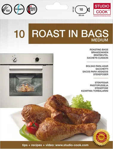 Bolsas para asar en horno, asar en bolsas de carne y mariscos, accesorios de cocina para cocinar, transparentes, paquete de 10, medianas (14.96 x