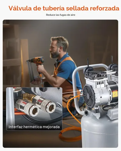 Vista 5 de VEVOR Compresor de aire de 13 galones, 2 HP, 4.6 SCFM a 90 PSI, tanque sin aceite, funcionamiento silencioso de 66 dB, ideal para inflar neumáticos