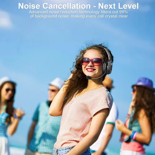 Vista 8 de Auriculares Bluetooth BRAMMAR Trucker con cancelación de ruido AI y micrófono, auriculares Trucker con 65 horas de tiempo de conversación y botón