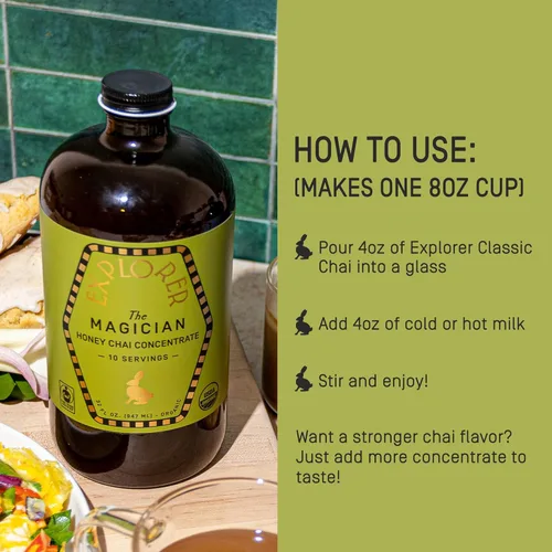 Vista 5 de Explorer Organic Chai Tea Concentrado, miel especiada mago, bebida helado o caliente, 32 onzas líquidas, hace 8 tazas