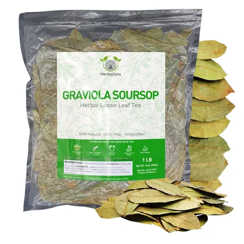 Herbalista - Hoja de guanábana de graviola seca entera de primera calidad, 16 onzas (1 libra | más de 1,400 hojas) | Té de guanábana 100% natural |