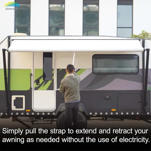 Vista 4 de Suncode Toldo manual para autocaravana, kit completo de toldo modular retráctil blanco para caravana, 5 rueda, remolques de viaje, transportistas