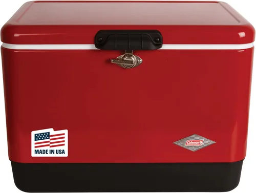 Vista 9 de Coleman Vintage 54qt Steel Belted Cooler, Keeps Ice Up to 4 Days, 85-Can Capacity Hard Cooler with Drain & Have-A-Seat Lid