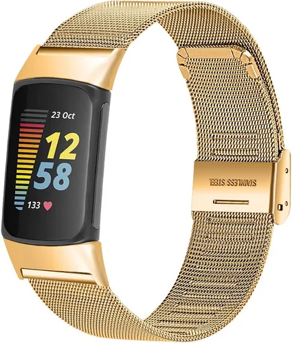 Vista 8 de FitTurn Correa delgada para reloj inteligente Fitbit Charge 6/Charge 5, correa de reloj ajustable de malla de acero inoxidable, correa femenina