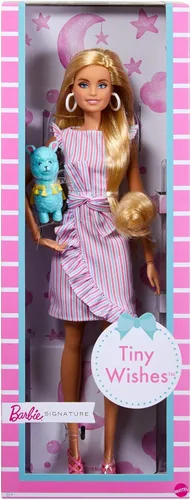 Vista 6 de Muñeca Barbie Tiny Wishes (rubia de 11.5 pulgadas) muñeca coleccionable con vestido envolvente y accesorios.
