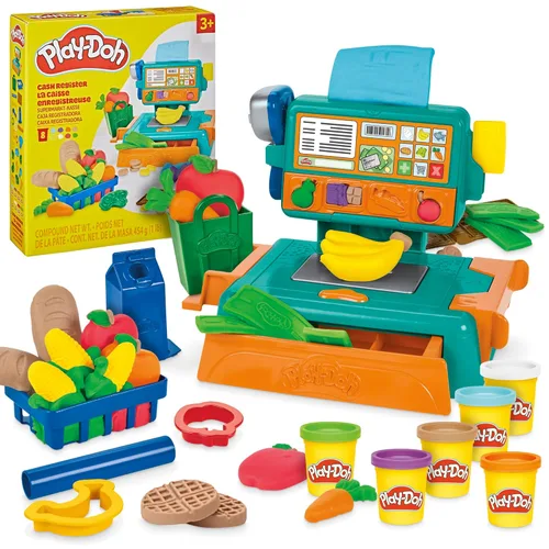 Play-Doh Juguete de caja registradora, 23 accesorios de comida para jugar, artes y manualidades para niños 3+ (exclusivo de Amazon)