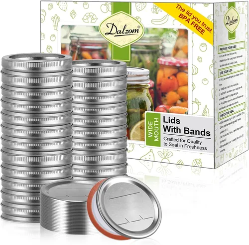 Vista 8 de Dalzom® 24 tapas de conservas con 24 anillos de boca regular, tapas de tarro de masón premium con bandas/anillos para bola, tarros Kerr