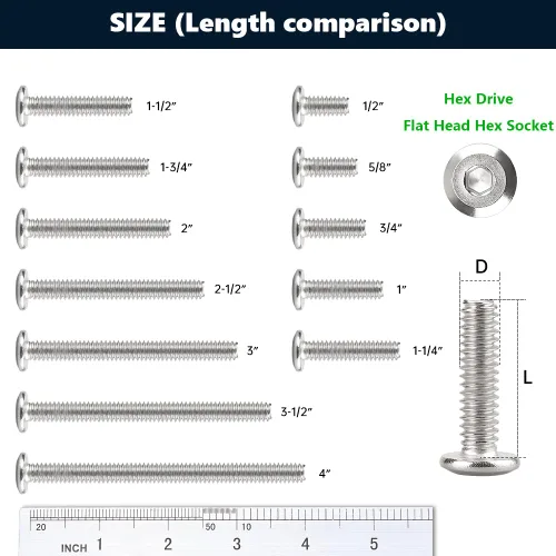 Vista 8 de 1/4-20 x 1-1/4" (30 PCS) Tornillo de cabeza plana de cabeza plana, 304 tornillos de unión de acero inoxidable 18-8, rosca completa, pernos