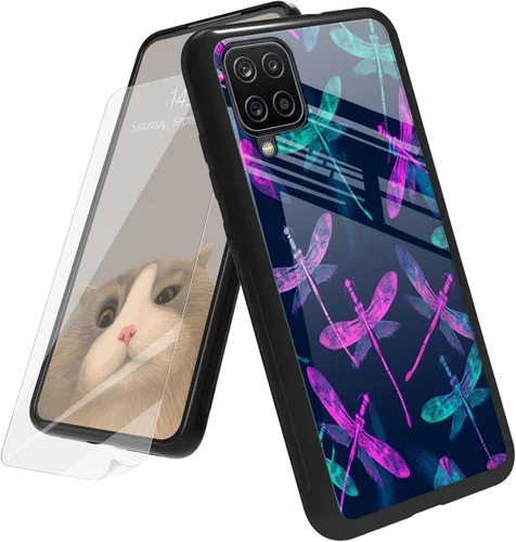 Vista 196 de Funda para Samsung Galaxy A12 5G con protector de pantalla, parte trasera de vidrio templado + TPU de silicona suave que absorbe los golpes