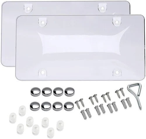 BLVD-LPF OBEY YOUR LUXURY Unbreakable License Plate Shields - [Pack of 2] Clear Bubble, Novelty Plate Covers with Fastening Screws, Screw Driver |