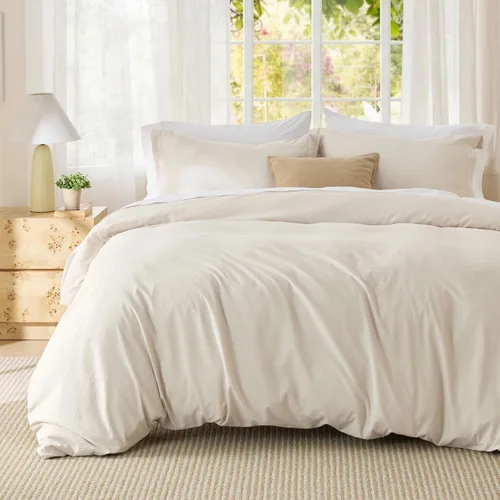 Vista 68 de Bedsure Juego de funda de edredón, tamaño individual, suave y prelavado, blanco, 2 piezas, 1 funda de edredón de 68 x 90 pulgadas, cierre