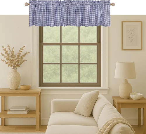 Vista 27 de Native Fab Juego de cortinas de cenefa para ventanas, paquete de 2, 54 x 18 pulgadas, bolsillo para barra, semitransparentes, cortinas cortas