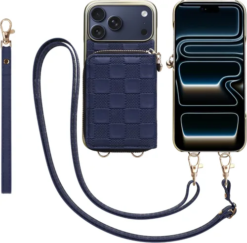Vista 54 de Keallce Funda para iPhone 12 Pro/iPhone 12 de 6.1 pulgadas, cartera cruzada con cremallera para mujer, tarjetero con bloqueo RFID, funda de cuero