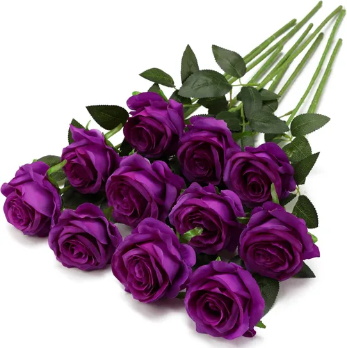 Vista 21 de Rosas Blancas Falsas Flores Artificiales - 16 Piezas Rosas Falsas Artificiales Flores de Seda con Tallos para Decoración de Centro de Mesa de Hogar