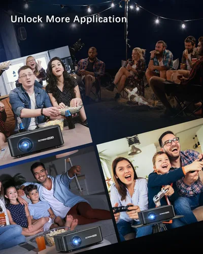 Vista 8 de Proyector con WIFI y Bluetooth, proyector Bluetooth nativo 1080P, proyector de película portátil Full HD para exteriores con altavoz integrado