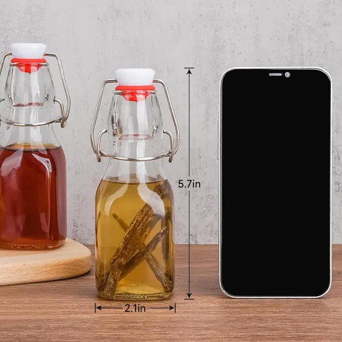 Vista 3 de WILLDAN Paquete de 6 botellas de vidrio con tapa abatible de 4 onzas – Botellas de preparación con tapa abatible para kombucha, kéfir, extracto