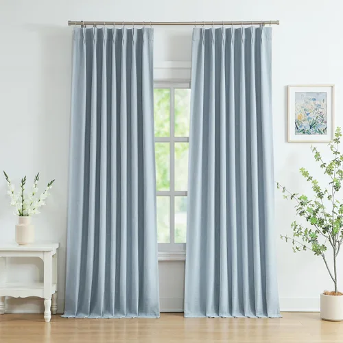 Vista 12 de WEST LAKE Cortinas Completamente Opacas Bailey con Pliegues Pinzados de 63 Pulgadas Azul Polvoriento con Forros, Cortinas Texturizadas Modernas