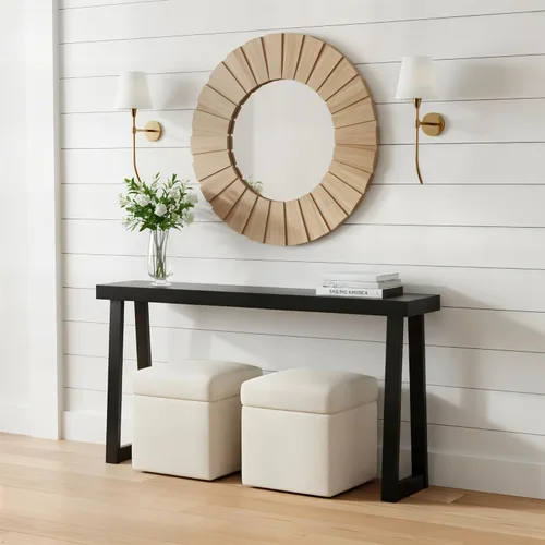 Vista 29 de Plank+Beam Mesa consola de madera maciza, 46 pulgadas, mesa de sofá, mesa de entrada estrecha para pasillo, detrás del sofá, sala de estar, Blanco