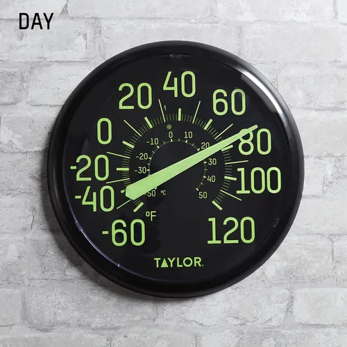 Vista 6 de Taylor Termómetro de pared que brilla en la oscuridad para interiores y exteriores, termómetro inalámbrico con números fáciles de leer para patio