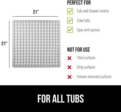 Vista 6 de Gorilla Grip - Alfombrilla de ducha patentada, 21 x 21pulgadas, lavable, cuadrada, para ducha con agujeros de drenaje, ventosas.
