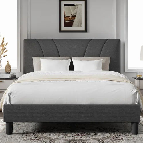 Vista 18 de Novilla Base de cama de plataforma tamaño Queen con cabecera ajustable tapizada, marco de cama Queen, no necesita somier, sin ruido, fácil montaje