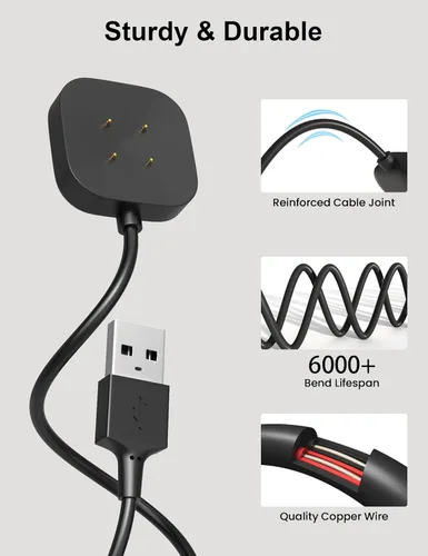 Vista 3 de Bicmice Compatible con Fitbit Sense y Versa 3 Charger Cable de carga de repuesto para Sense 2, Versa 4 Smartwatch de 3.3 pies, cable inalámbrico