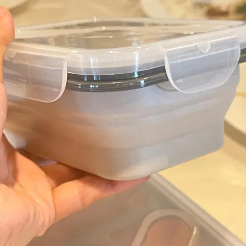 Vista 7 de Caja Bento reutilizable plegable para llevar para microondas y lavavajillas, sin BPA, no tóxica, antiadherente, color beige