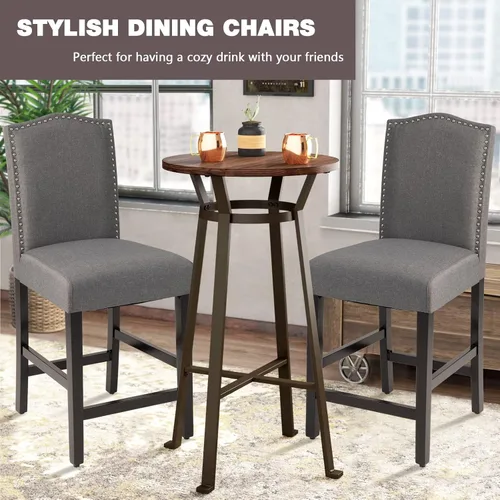 Vista 4 de GOFLAME Juego de 2 taburetes de bar, modernos taburetes de bar tapizados con asiento acolchado, sillas de bar con respaldo y patas de madera de Gris