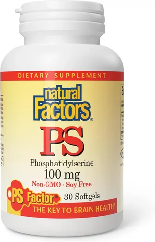 Natural Factors, Fosfatidilserina, soporte para memoria, concentración y funciones cerebrales, sin soja y gluten, 30 cápsulas blandas