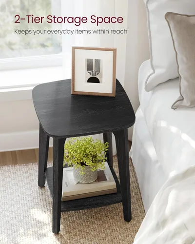 Vista 4 de VASAGLE Colección MAEZO - Mesa auxiliar, Mesa auxiliar pequeña de 2 niveles cuadrados, Mesita de noche con patas cónicas, Transiciones curvas