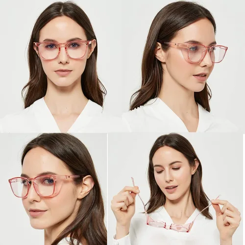 Vista 5 de Gafas protectoras de seguridad, lentes claros a prueba de empañamiento/rayones, para hombre, marco transparente 2 piezas-azul y rosa