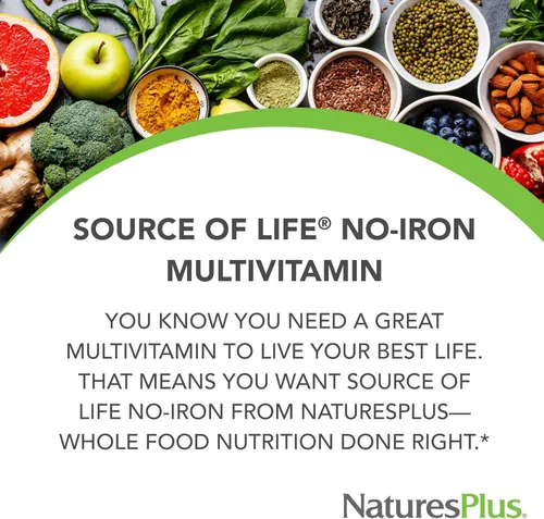 Vista 2 de NaturesPlus Source of Life - Sin hierro - 90 tabletas - Suplemento multivitamínico y mineral con vitamina D3 - Apoya la energía natural