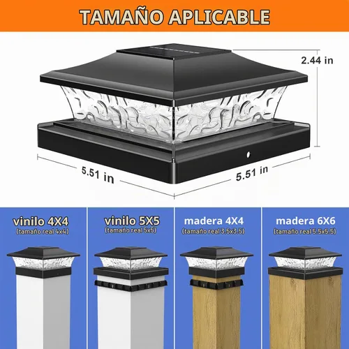 Vista 3 de APONUO - Luces solares para punta de poste con 8 colores RGB sólidos y flujo multicolor - Paquete de 4 luces solares para postes de 6x6, IP65 Cambio