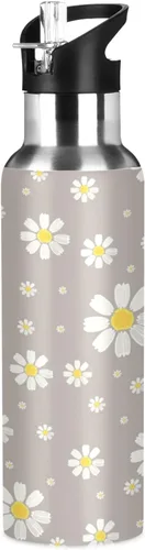 Vista 7 de xigua Daisy - Botella de agua con tapa de popote de 22 onzas, botellas de agua de acero inoxidable aisladas al vacío, botella de agua a prueba