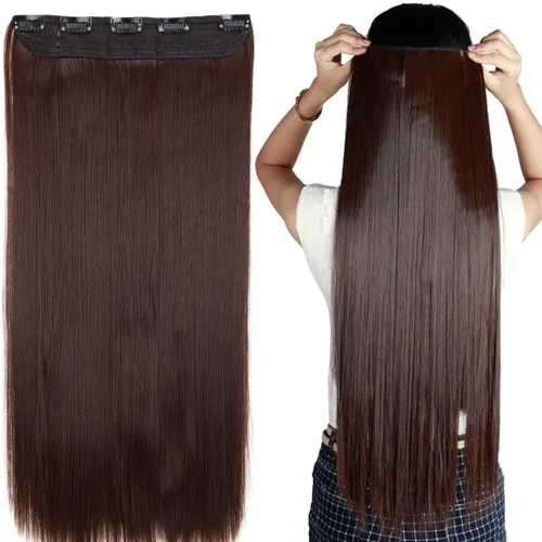 Vista 25 de S-noilite Elegante 30"(76cm) Extensiones de pelo con clip de una pieza, 3/4 de cabeza completa, 5 clips, negras naturales largas y rectas