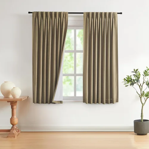 Vista 77 de Vision Home Cortinas marrones con pliegues pinzados, opacas completas, cortinas de ventana de lino mezclado para oscurecer la habitación, cortinas
