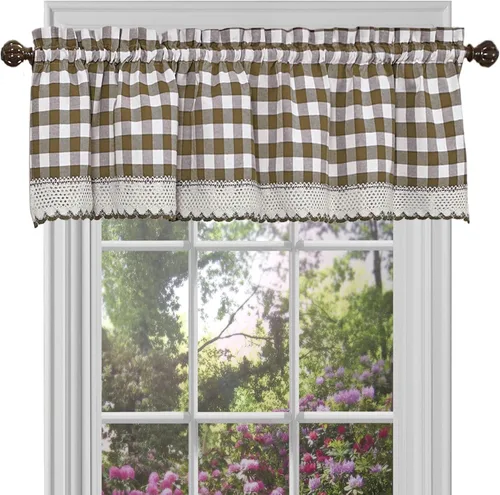 Vista 8 de Cortinas de Ventana con Cenefa de Cuadros Buffalo - 58 Pulgadas de Ancho, 14 Pulgadas de Largo - Cuadros Blanco y Negro - Cortinas de Granja Rústica