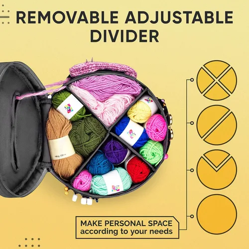 Vista 3 de CRAFTISS Bolsa de tejer almacenamiento de hilo - Regalo de ganchillo - Soporte de hilo de lona duradero para accesorios de ganchillo - Bolsa Negro