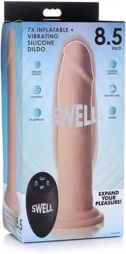 Vista 8 de 7X Consolador de silicona inflable y vibrante con control remoto, 8.5 pulgadas, color beige