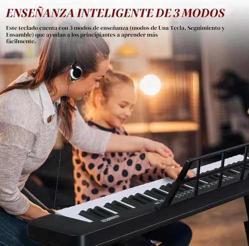 Vista 4 de Ktaxon Teclado eléctrico de piano de 61 teclas con teclas iluminadas Negro