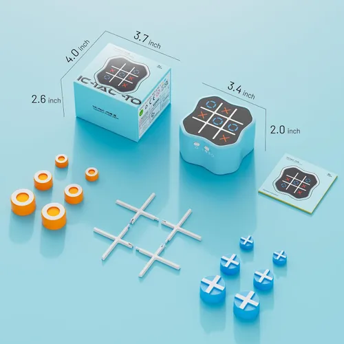 Vista 7 de Tic Tac Toe Game, 3-in-1 Electronic Handheld Games Console for Kids Memory Growth, Portable Puzzle Travel Games,Board Game for Kids and Adults