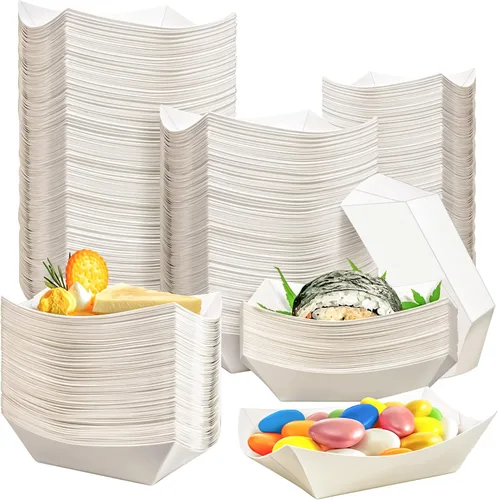 Vista 11 de MotBach Paquete de 150 bandejas de papel de 1/4 libras desechables para botes de papel pequeños, recipientes de platos, 0.25 libras, mini bandeja