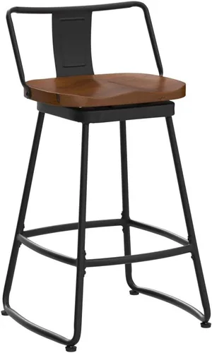 Vista 5 de Yongqiang Taburetes de bar giratorios de 24 pulgadas con respaldo, juego de 2 sillas de bar de metal con asiento de madera, taburetes de bar