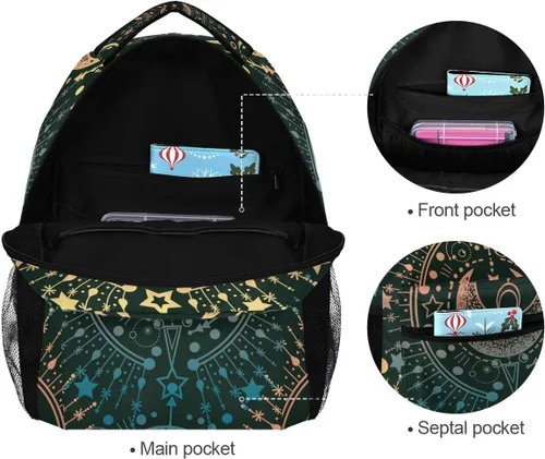 Vista 5 de ALAZA Moon & Star Alchemy Magical - Mochila grande personalizada para laptop, iPad, tableta, mochila escolar de viaje con múltiples bolsillos