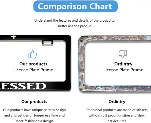 Vista 3 de Divertido marco de matrícula con textos humorísticos Blessed Christian de acero inoxidable, soporte para placa de auto con 2 agujeros y tornillos