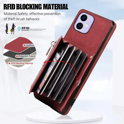 Vista 4 de Asuwish Funda de teléfono para iPhone 11 6.1 con correa cruzada para muñeca, soporte para tarjetas de crédito, accesorios de celda de cuero