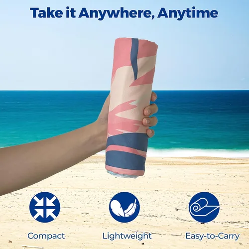 Vista 5 de Toalla de playa de microfibra, suave, ligera, absorbente, de secado rápido, para la playa, piscina, viajes, campamento, yoga, picnic, con bolsa