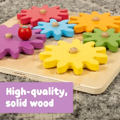 Vista 8 de Spark & Wow Spinny Gears - Tabla de engranajes de madera con 6 piezas en 3 tamaños Juguetes de causa y efecto Crea combinaciones coloridas