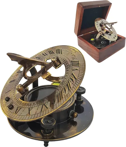 Brújula de reloj de sol en caja - Dial de bolsillo náutico marino, regalo de barco, reloj de sol réplica reloj para entusiastas del barco pirata